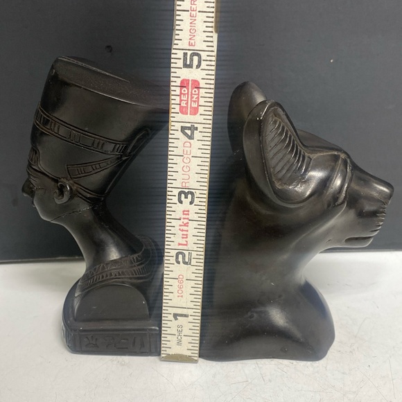 Nefertiti Bastet Goddesses Carved Stone Bust Sculptures Egyptian Head Set of Two - Picture 6 of 15